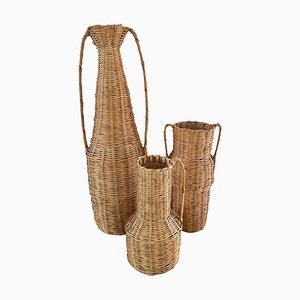 Vintage Boho Wicker Basket Vases, 1980s, Set of 3