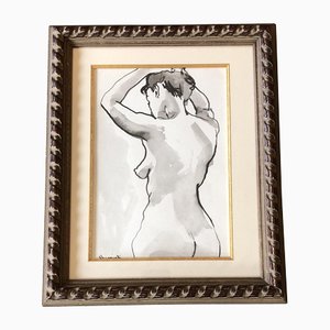 Desnudo de mujer, años 70, acuarela sobre papel, enmarcado