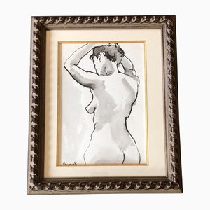 Female Nude, 1970s, Watercolor on Paper, Framed