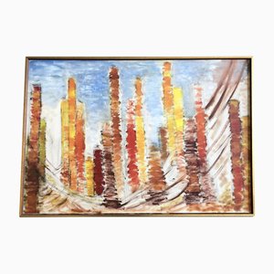 Abstrakte Komposition, 1960er, Gemälde auf Leinwand, Gerahmt