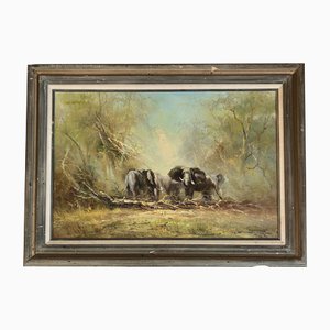 C. L. Fong, Elephant, 1970s, Painting on Canvas, Framed