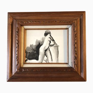Estudio con desnudo de mujer, años 50, acuarela, enmarcado