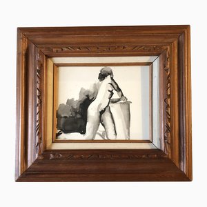 Female Nude Study, 1950s, Watercolor, Framed