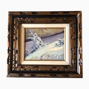 Escena de nieve modernista, años 20, pintura sobre lienzo, con marco