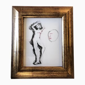 Studio astratto di nudo maschile, anni '70, carboncino, con cornice