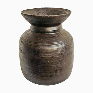 Pot Vintage en Bois Sculpté, Inde