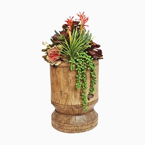 Wood Pot with Faux Succulents