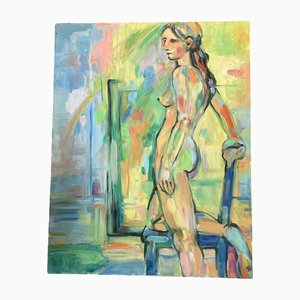 Nudo femminile astratto, anni '70, dipinto su tela