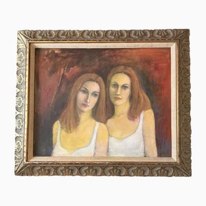 Double Female Portrait, 1970s, Painting on Canvas, Framed