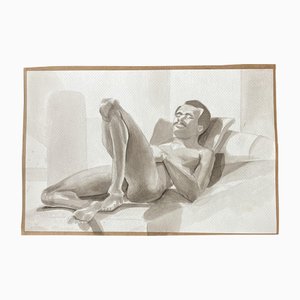 Male Nude, 1970s, Watercolor on Paper
