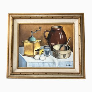 Still Life with Eggs & Pots, 1970s, Painting on Canvas, Framed