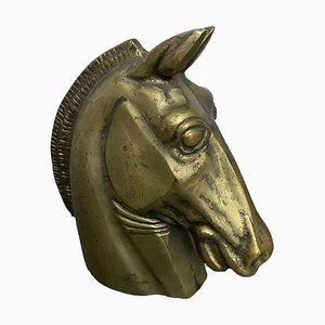 Escultura de cabeza de caballo vintage de latón y bronce, años 70