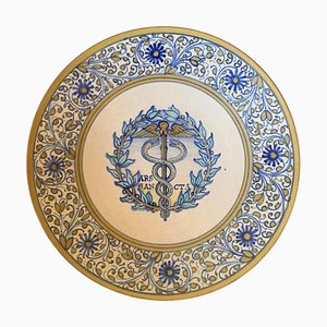 Italian Provincial Deruta Hand Painted Faience Caduceus Pottery Wall Plate