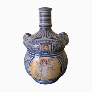 Italian Provincial Deruta Hand-Painted Faience Allegorical Pottery Jug Vase