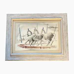Robert Chase, Carousel/Circus Horses, 1970s, Watercolor on Paper, Framed