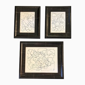 Wayne Cunningham, Abstract Compositions, Ink Drawings, Framed, Set of 3
