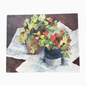 Bodegón floral impresionista, años 90, Pintura sobre lienzo