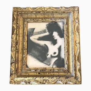 Abstract Female Nude, Charcoal Drawing, 1970s, Framed
