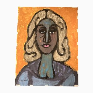EJ Hartmann, Portrait Féminin Abstrait, 1960s, Peinture sur Papier