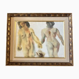Estudio abstracto desnudo de mujeres, años 70, acuarela sobre papel, enmarcado