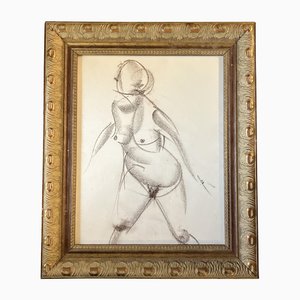 Estudio abstracto de mujeres desnudas, años 50, Carbón sobre papel, enmarcado