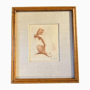 Jean Vyboud, Female Nude, Sepia Etching, 1970s, Framed