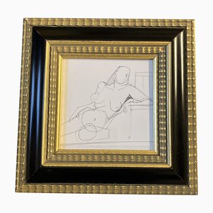 Desnudo femenino modernista abstracto, Dibujo a tinta, años 70, Enmarcado