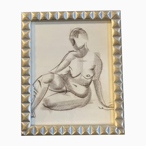 Female Nude Study, 1950s, Charcoal on Paper, Framed