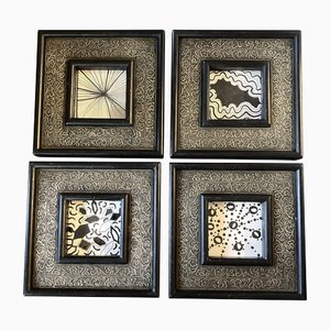 Small Abstract Compositions, 1970s, Ink Drawings on Paper, Framed, Set of 4