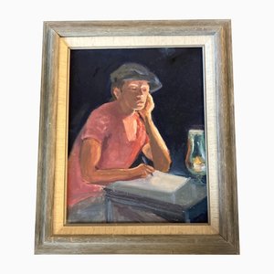Portrait in Interior, 1980s, Painting on Canvas, Framed
