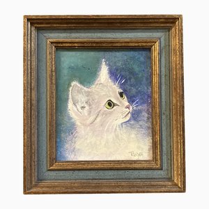 Tanya Jacobi, White Kitten, 1970s, Paint on Paper, Framed