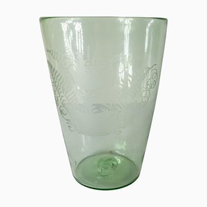 Antique Hand Blown and Etched Glass Beaker Vase