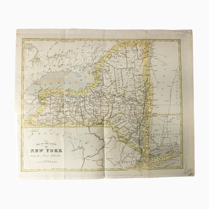 Antica mappa colorata a mano dello Stato di New York del 1842