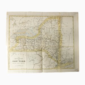 Carte de l'État de New York Colorée à la Main Antique de 1842