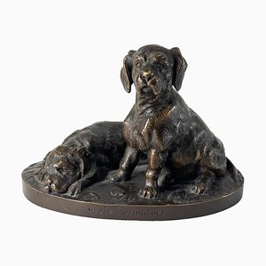 Französische Bronze mit zwei Hunden, 19. Jh. von Louis Laurent-Atthalin