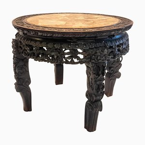 19th Century Chinese Chinoiserie Marble Top and Rosewood Table