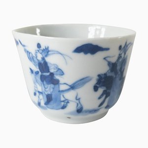 Taza de té china antigua azul y blanca