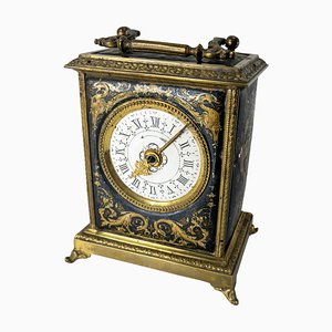 19th Century Gilt Brass, Tin, and Enamel Carriage Alarm Clock