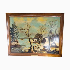 Americana Landscape of a Farm, 1800s, Painting on Canvas, Framed