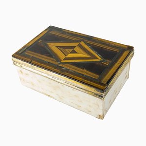 19th Century English Sterling Silver Tigers Eye and Marble Box
