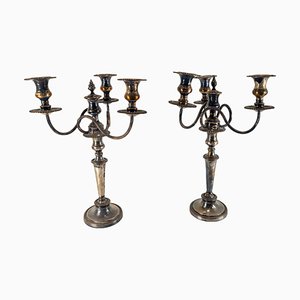 19th Century English Bloody Sheffield Silver Plate Candelabra Candleholders, Set of 2