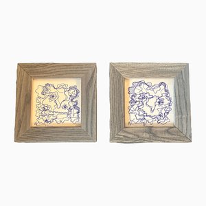 Wayne Cunningham, Small Abstract Compositions, Blue Ink Drawings, 1980s, Framed, Set of 2