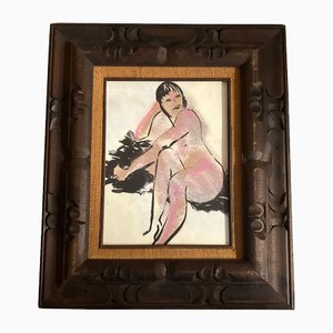 Desnudo femenino abstracto, años 70, acuarela, enmarcado