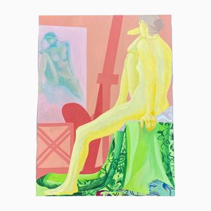Desnudo femenino en estudio, años 70, pintura sobre lienzo