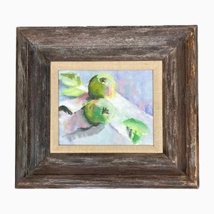 Still Life with Green Apples, 1980s, Painting on Canvas, Framed