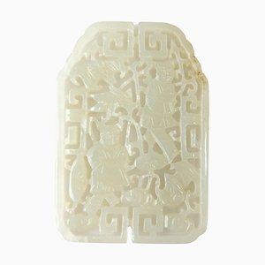 Antique Chinese White Nephrite Hetian Jade Carved Pendant Plaque