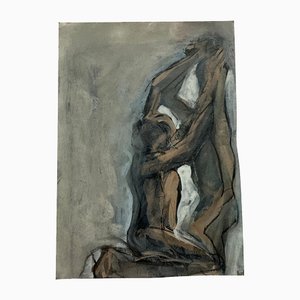 Figura abstracta de doble desnudo, años 70, pintura en papel