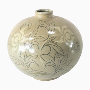 Vase Mid-Century en Verre Vert Céladon, Korean