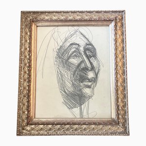 Estudio de retrato, años 70, dibujo al carboncillo, enmarcado