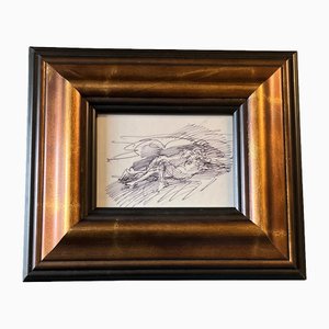 Abstract Nude Embrace, 1970s, Ink Drawing, Framed